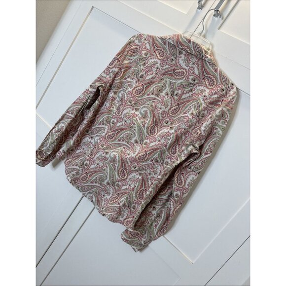 Charter Club Shirt Womens 12 Button Up Collared Long Sleeved Paisley Pink Green - Picture 10 of 13